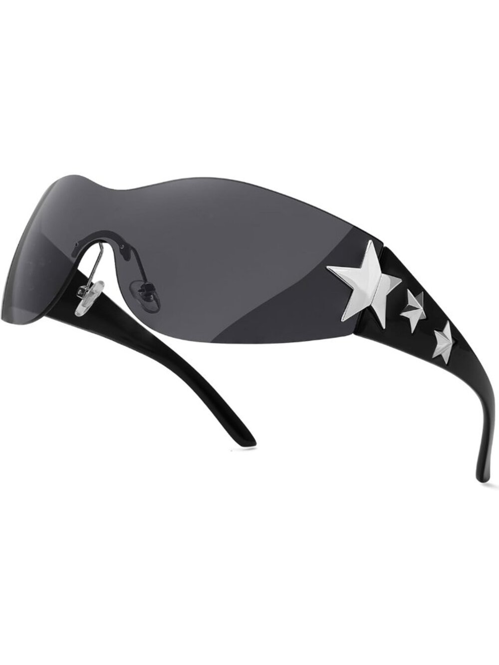 Trendy Rimless Y2K Sunglasses | Star Wrap Around Cool Shield Shades for All